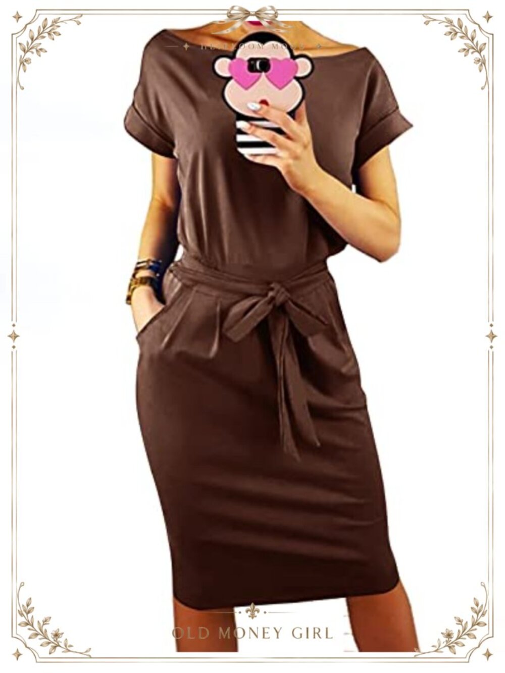 Summer Short Sleeve Crewneck Striped Tie Waist T Shirt Dress